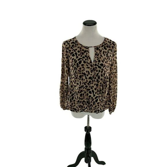 Vince Camuto Blouse Womens Size XS Leopard Print Faux Wrap Keyhole Neckline NEW - Picture 1 of 9